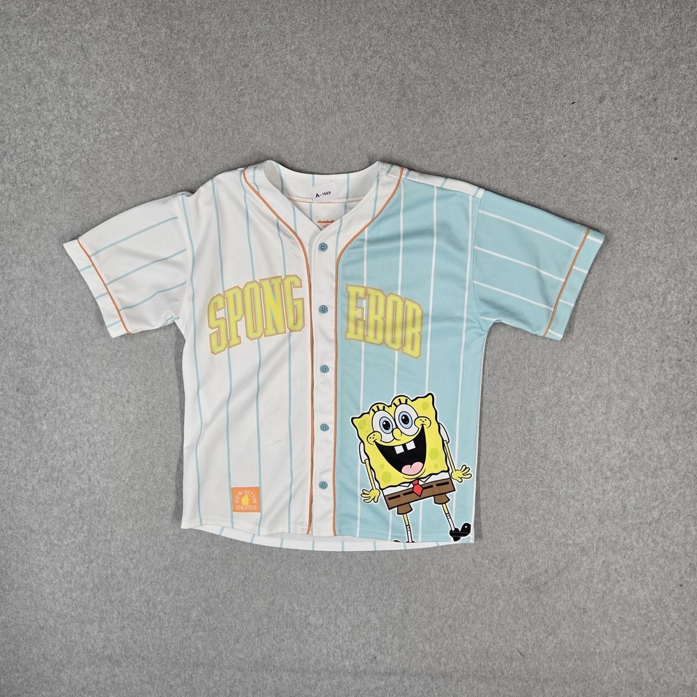 Nickelodeon Boy Jersey LARGE White Striped Graphic Print Spongebob Gary